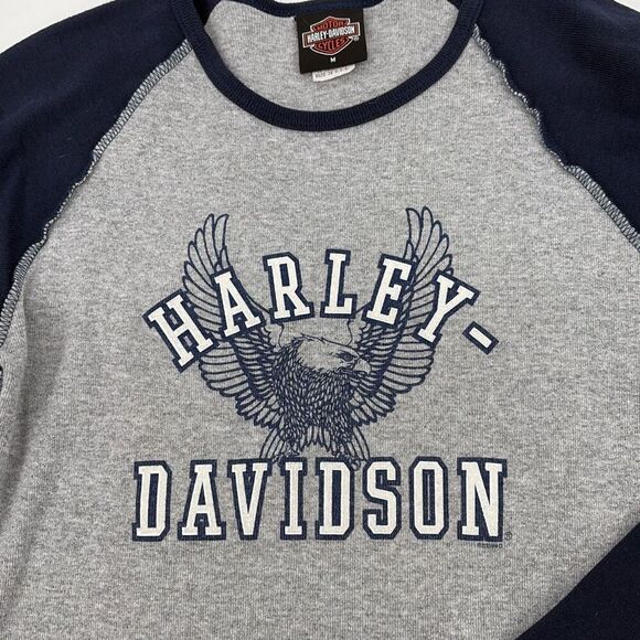 Harley Davidson Motorcycle VTG Long Sleeve Glitter Tee Navy Grey M - Picture 2 of 10